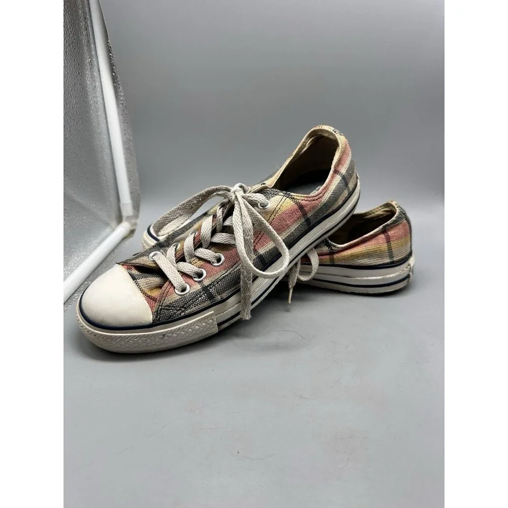Vintage 2008 Converse All Star Plaid Low Top Sneakers Yellow Blue Red 104372F